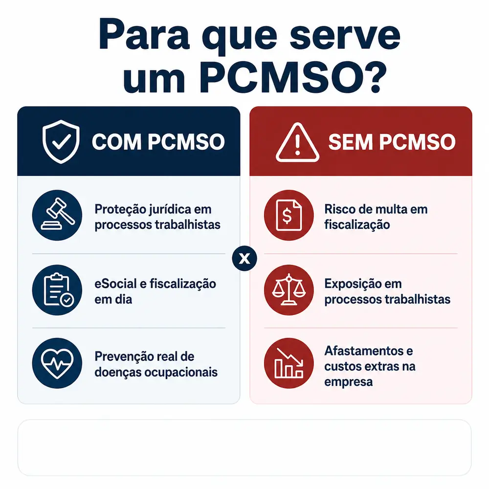 Tabela comparativa das situações entre ter um PCMSO e de não ter um PCMSO na empresa